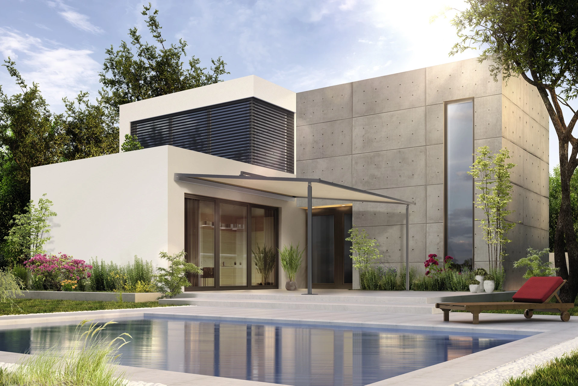 Modernes Haus mit Pool und minimalistischer Architektur
